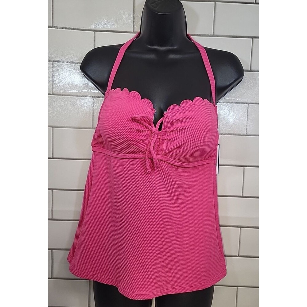 Crown & Ivy Womens Sz MED Hot Pink Swim Top Size Halter Beach Casual Vacation